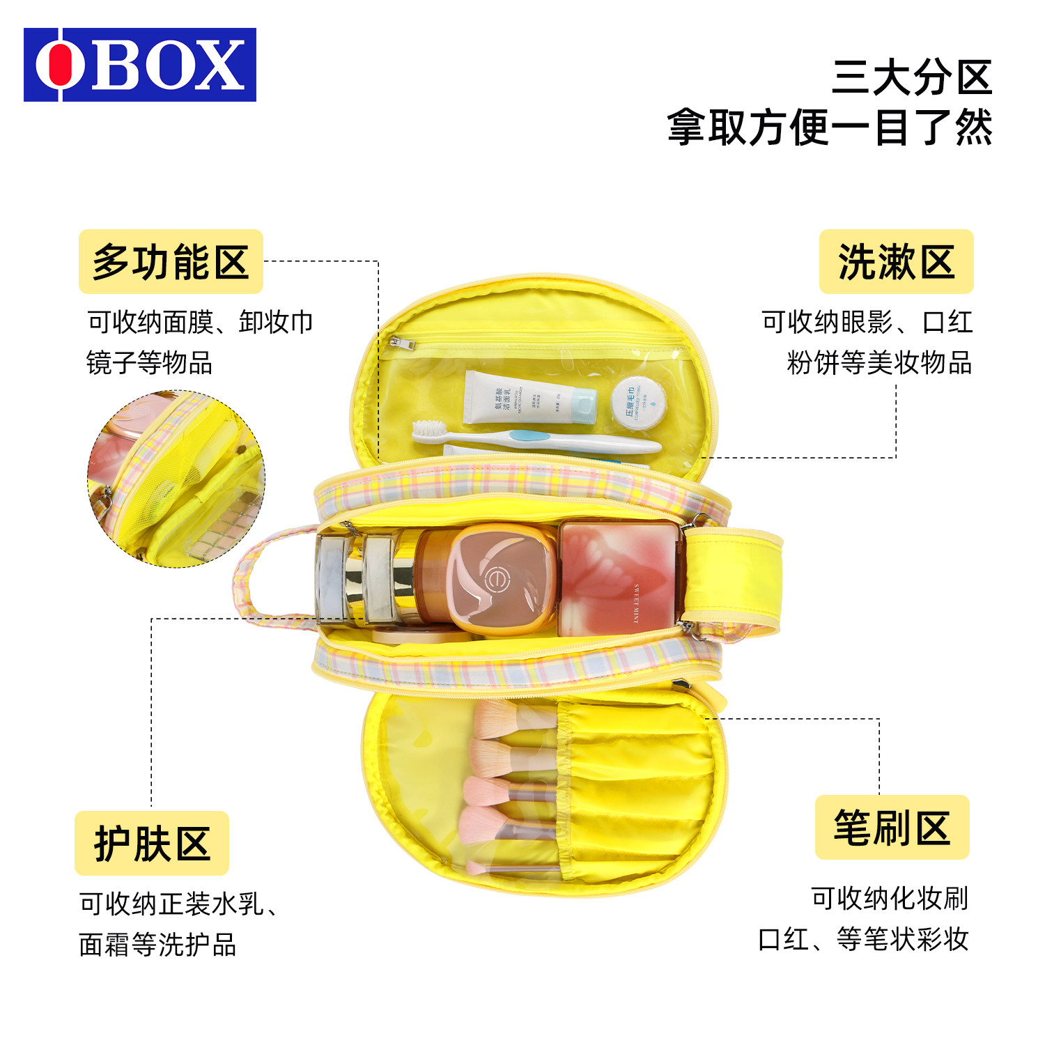 OBOX旅行折叠化妆包2026新款女ins大容量便携式护肤品洗漱收纳袋