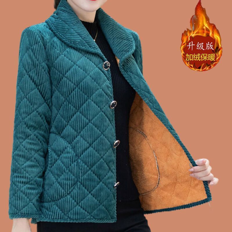 四川省服妈妈装秋冬加绒棉衣外套中老年棉袄女休闲棉服灯芯绒保暖