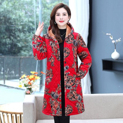 四川省省服爆款妈妈冬季印花加绒罩衣款洋气中老年女棉袄耐脏围裙