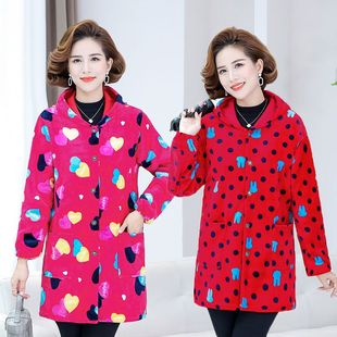四川省服中年珊瑚绒妈妈春秋冬加绒中长款棉衣外套围裙工作服罩衣