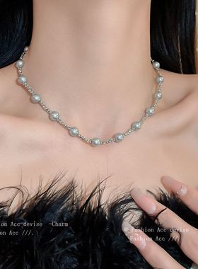 不规则条纹圆球珍珠款项链轻奢冷淡风个性锁骨链巴洛克小众项饰女
