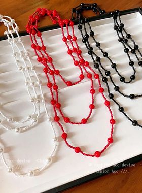 法式人造珍珠长款项链简约复古设计叠戴毛衣链秋冬时尚新款项饰女