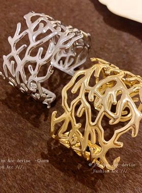 冷淡风金属镂空开口手镯欧美跨境爆款手环时尚轻奢高级感手饰批发