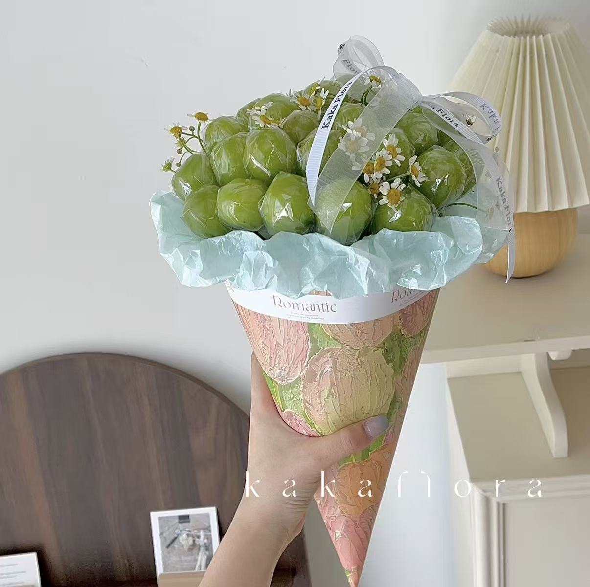 阳光玫瑰冰淇淋甜筒花束diy材料包草莓葡萄水果女友闺蜜生日礼物