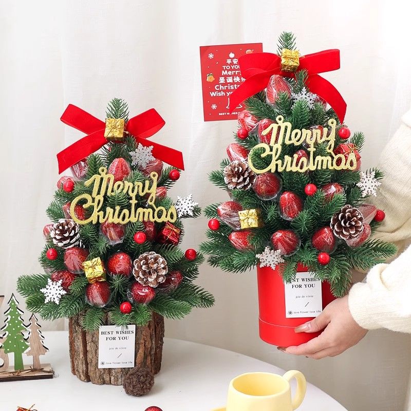 圣诞节创意diy草莓圣诞树抱抱桶花束花艺材料包套装送闺蜜女朋友