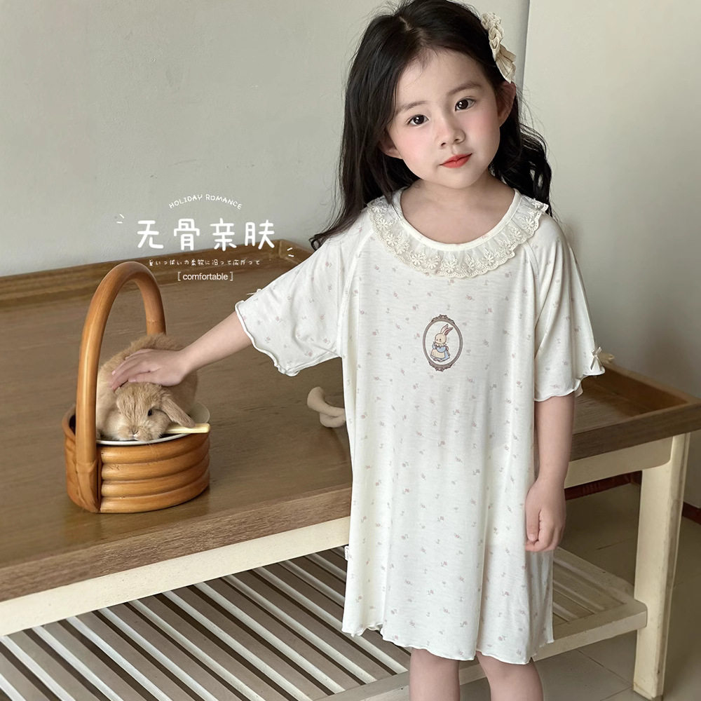 2026新款女童睡裙夏天优可丝凉感儿童睡衣短袖女宝宝公主风