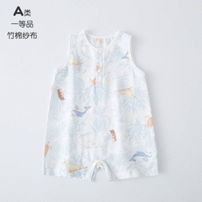 宝宝衣服夏竹棉纱布婴儿夏超薄款连体衣哈衣爬服背心无袖婴儿衣服