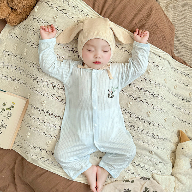 婴儿夏季薄款连体衣宝宝长袖空调服新生儿衣服0-3个月睡衣