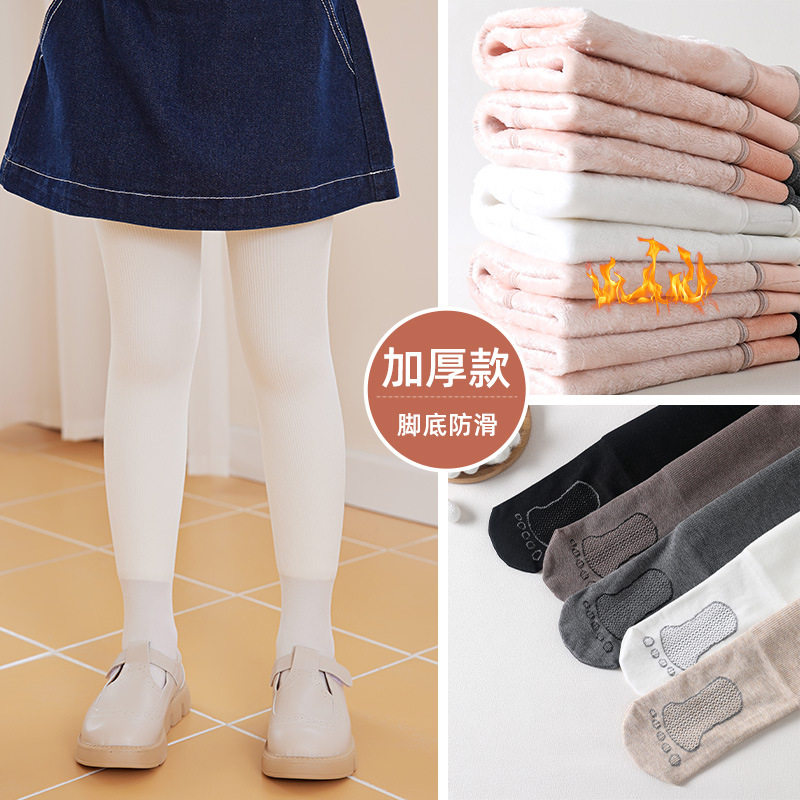 新款冬春女童细竖条复合打底裤加厚加绒小脚丫保暖一条过冬连裤袜