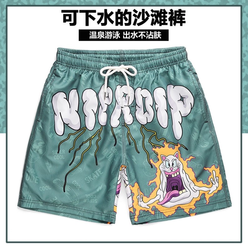 双层速干沙滩裤男全内网温泉泳裤印花五分裤防尴尬宽松可下水短裤