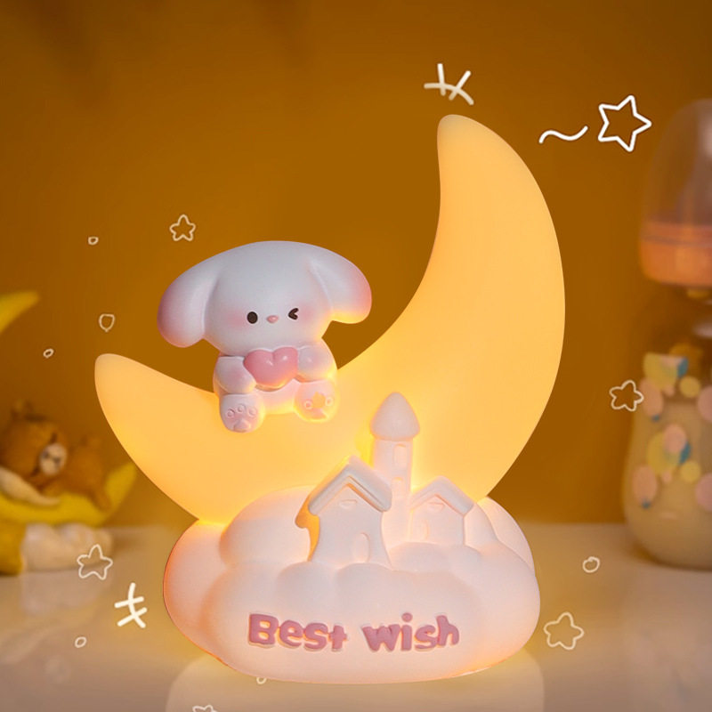 甜心小狗小灯创意可爱搪胶安睡星星灯暖色卧室床头小夜灯女生礼物