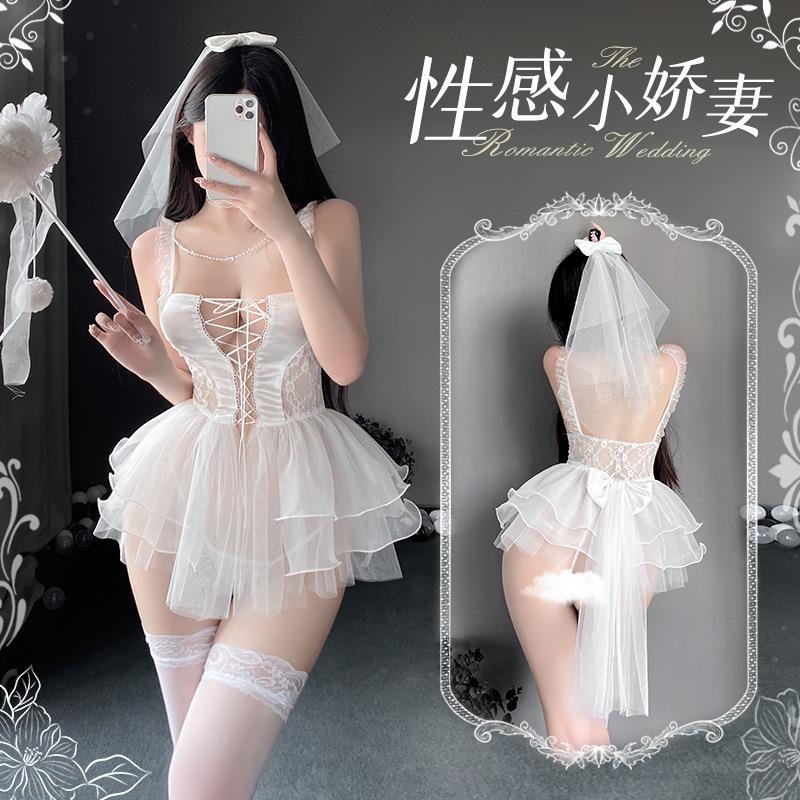 白色性感睡衣薄款蕾丝透视网纱长裙新娘装婚纱睡裙角色扮演制服