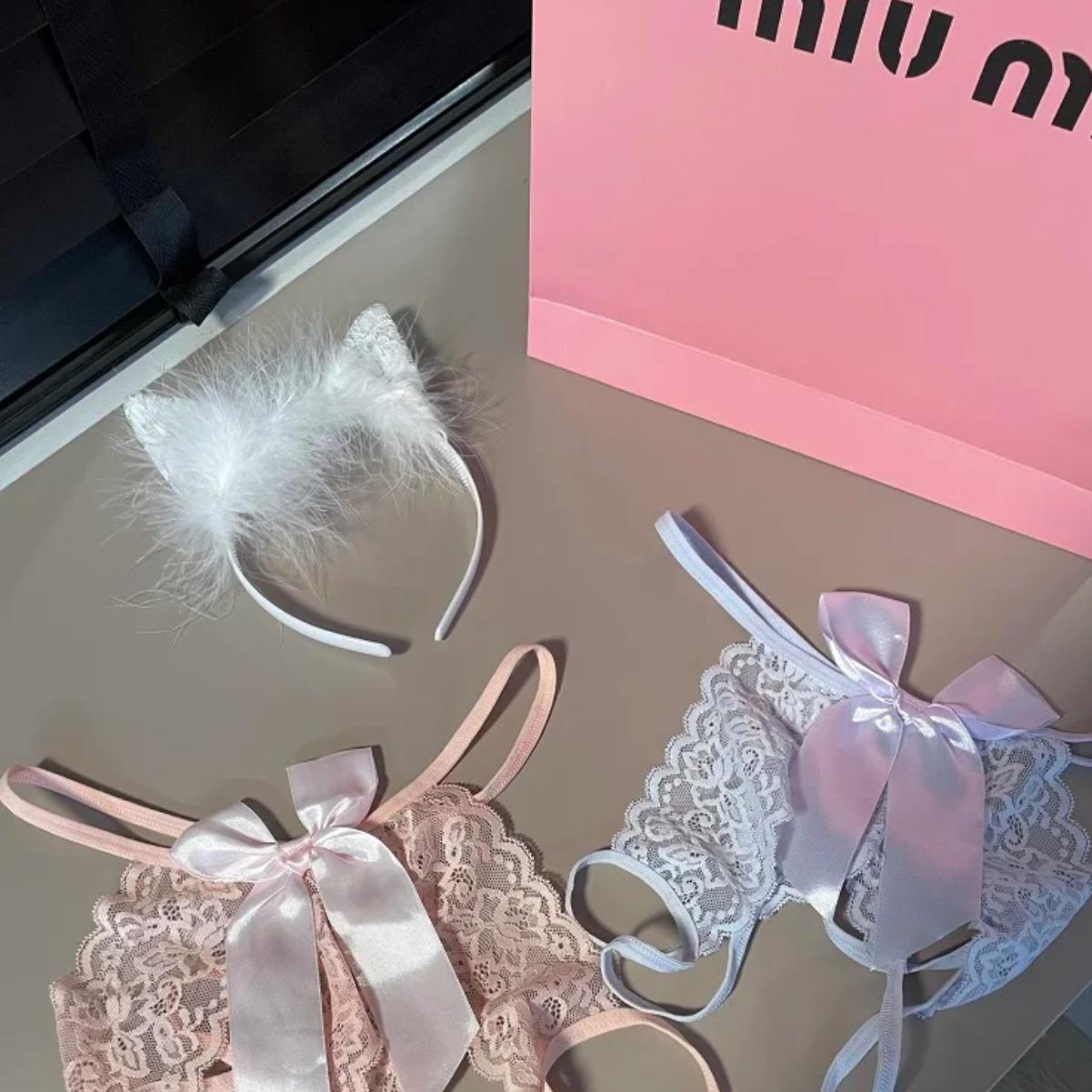 『Cm』疯狂沦陷＊性感爆款美臀纯欲镂空蕾丝低腰三角内裤女蝴蝶结