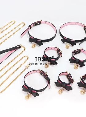 蝴蝶结铃铛皮革套装项圈腿环手脚环定制刻字可爱性感puppy笼中鸟