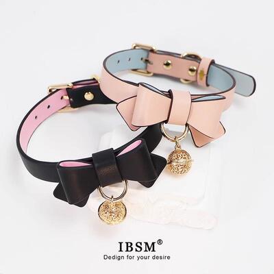 蝴蝶结项圈Lolita铃铛手环脚环女m皮革颈环puppy牵引绳定制刻字