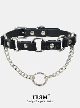 酷黑朋克风性感颈环男女m皮革拼接项圈定制刻字choker牵引puppy