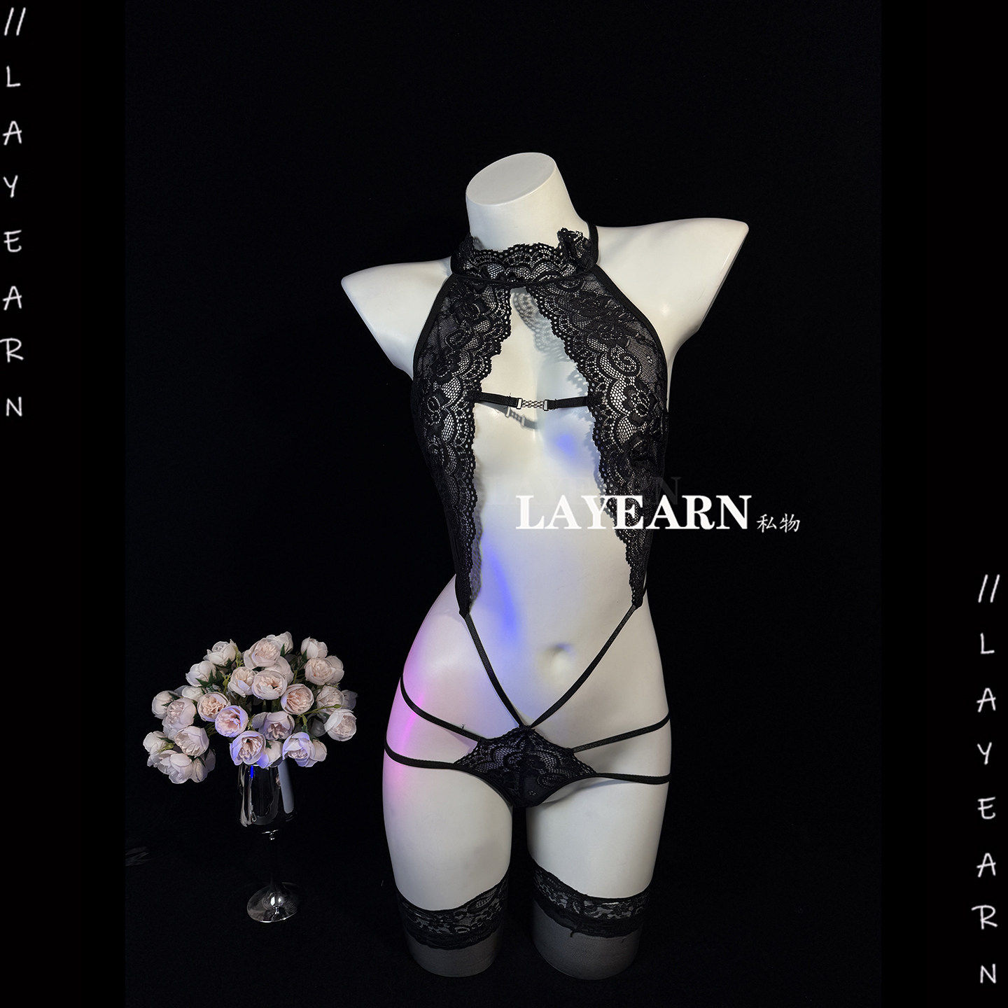 敢爱【心机诱惑】性感挂脖文胸三点式连体衣套装露背晴趣情调