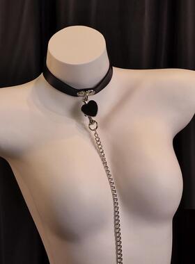 爱你 爱心项圈高级皮革牵引绳小众设计情侣性感9