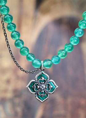 玉顺行敦煌溢彩S925银玉髓藻井项链