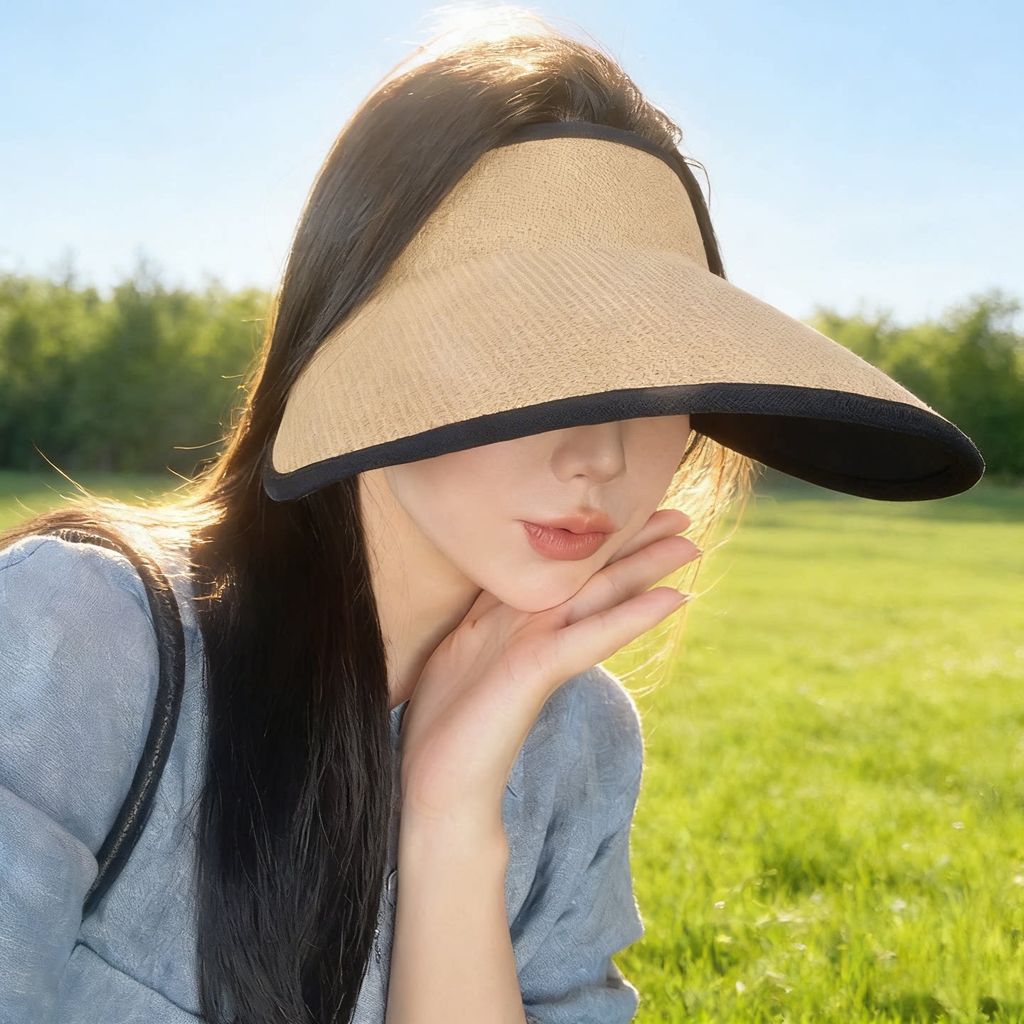 大檐空顶草编防晒遮阳帽女款