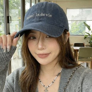 大头围帽子女日系复古水洗刺绣字母鸭舌帽春季宽檐显脸小棒球帽男