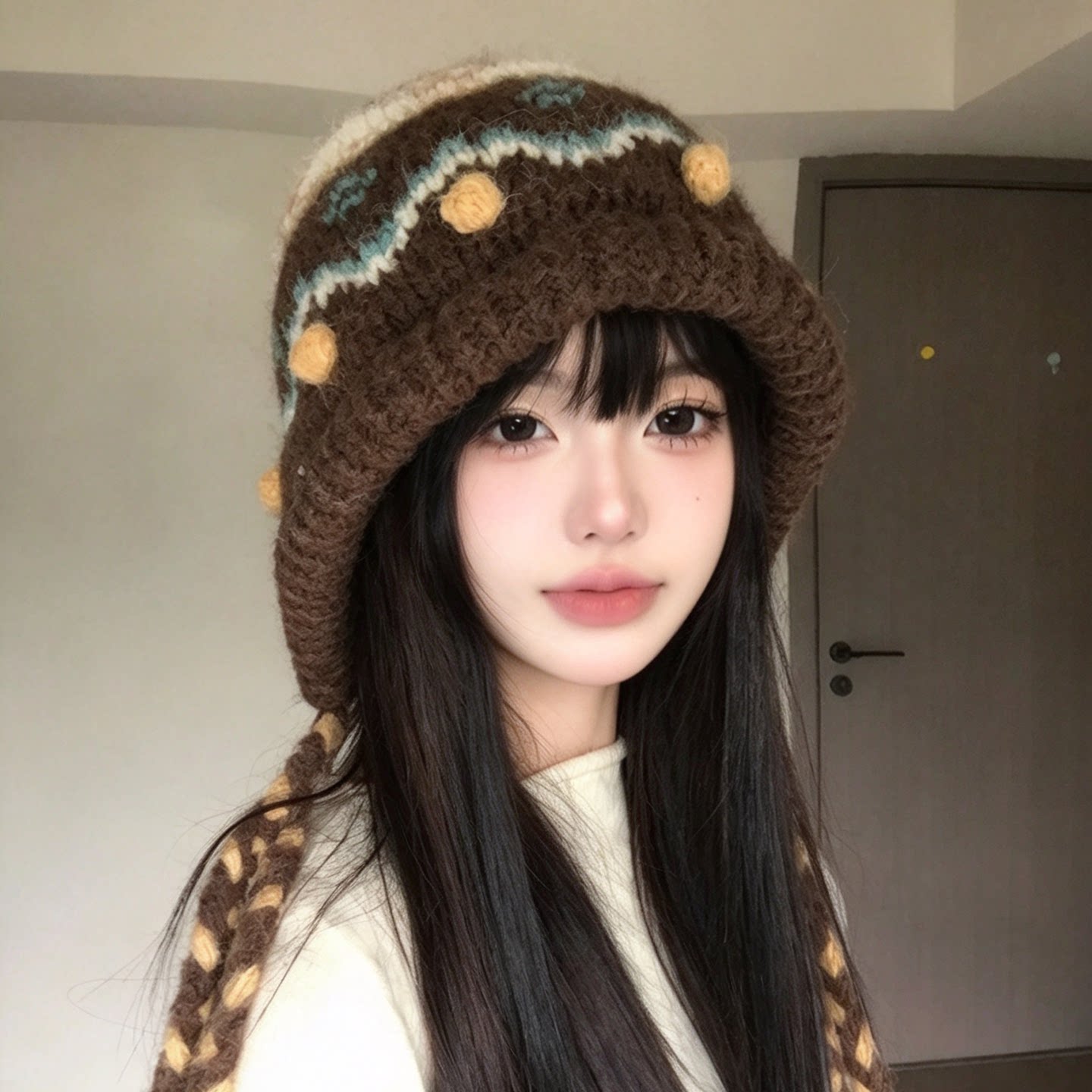 秋冬复古辫子针织护耳包头帽女