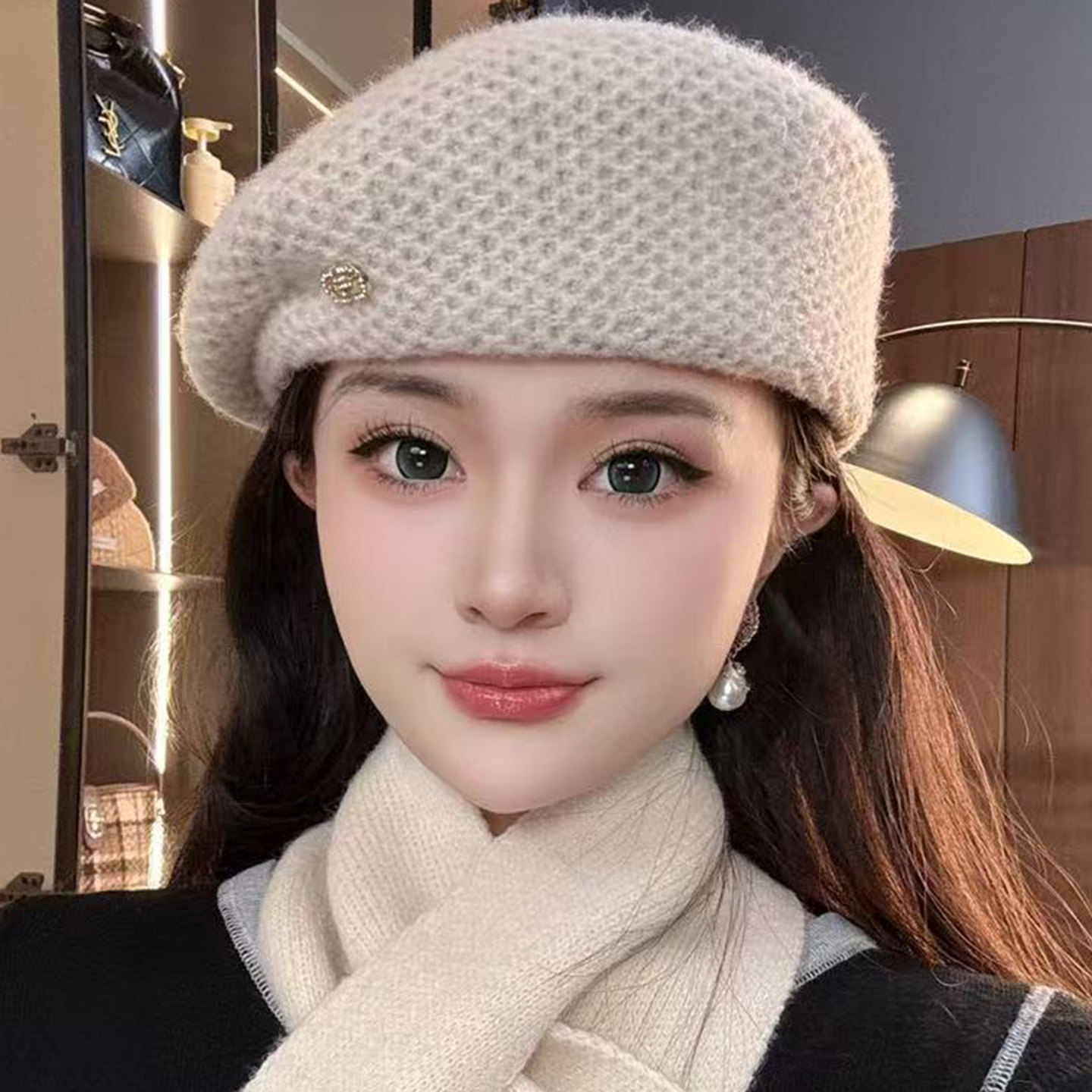 韩系气质羊毛混纺定型贝雷帽子女秋冬季洋气时髦百搭显脸小画家帽