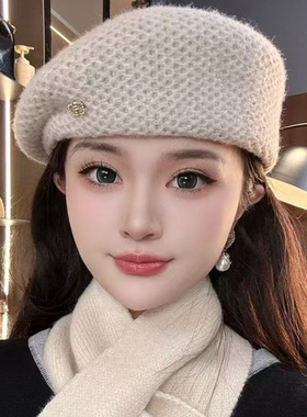 韩系气质羊毛混纺定型贝雷帽子女秋冬季洋气时髦百搭显脸小画家帽