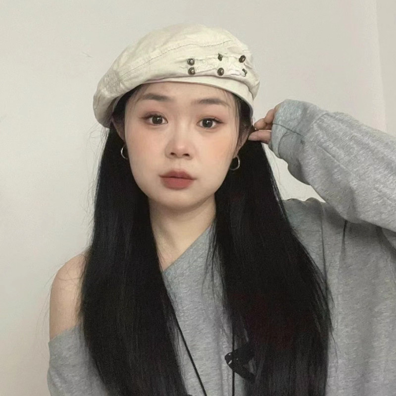 日系复古铆钉贝雷帽子女春秋季新款时尚百搭休闲画家帽个性报童帽