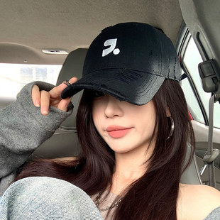 美式做旧破洞软顶鸭舌帽子女款春季潮流时尚百搭大头围棒球帽男款