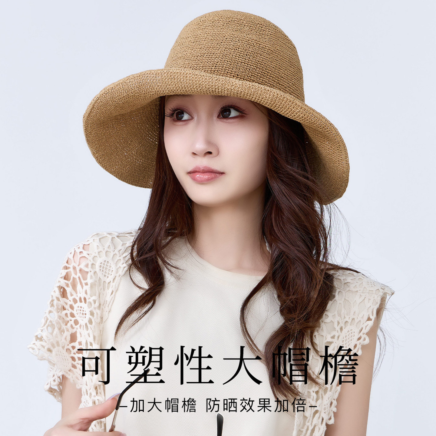 日本手工可折叠草编渔夫帽女防晒
