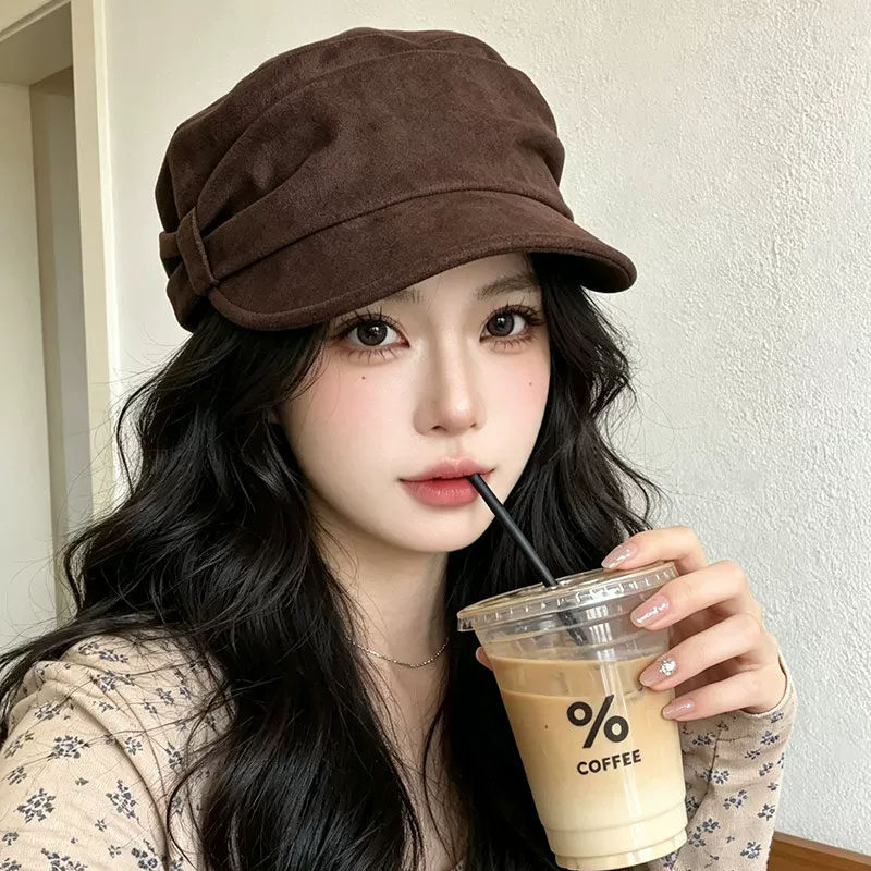 日系复古麂皮绒马术帽女显脸小