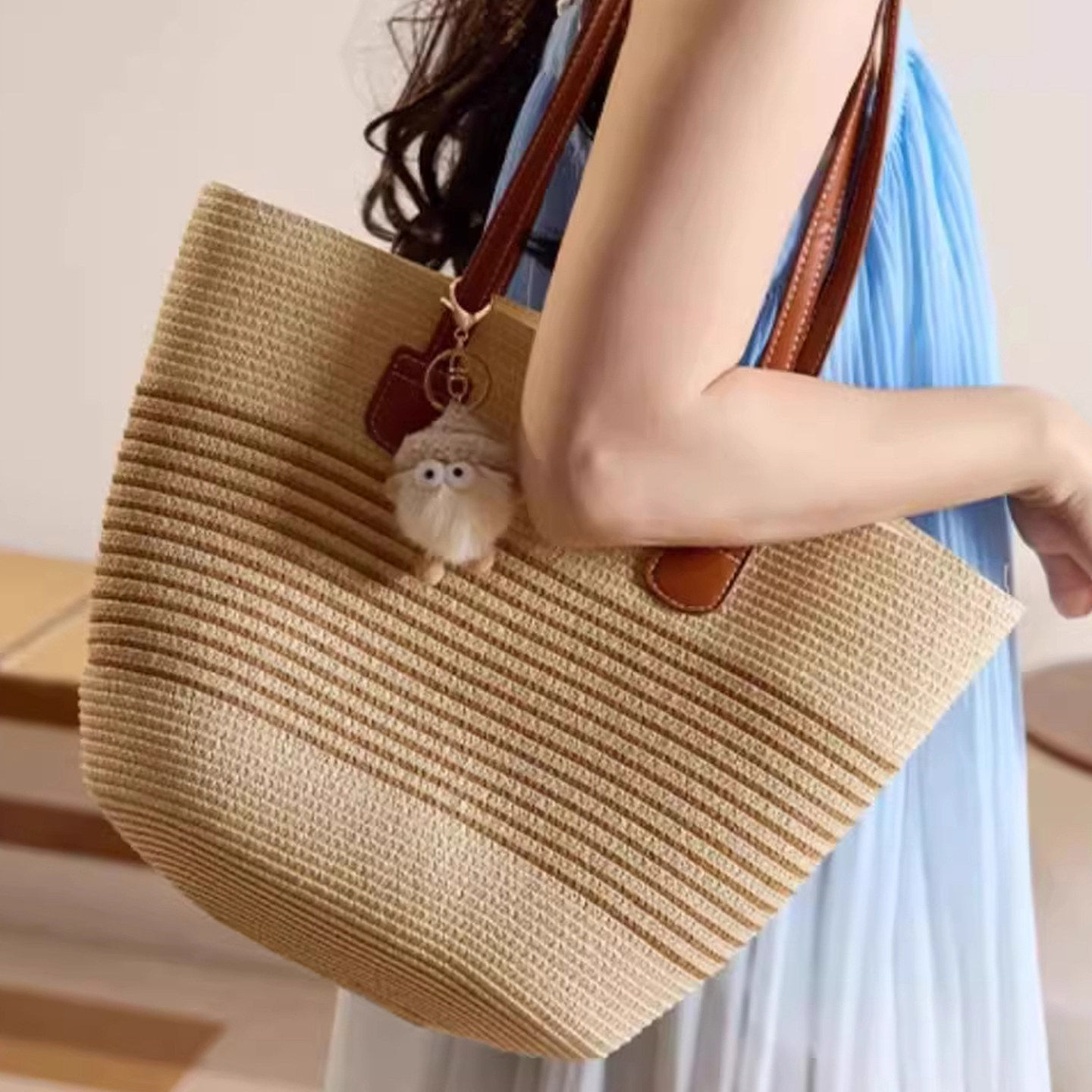 韩版草编大容量包包女款海边度假旅游托特包日常通勤单肩包水桶包