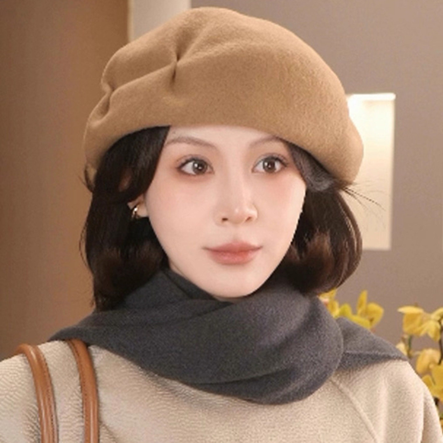 日系褶皱设计感贝雷帽子女士冬季