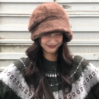 日系复古毛绒帽子女冬季加厚保暖
