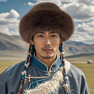 毛绒蒙古帽男大头围户外旅游渔夫帽子女冬季加厚保暖防风百搭盆帽