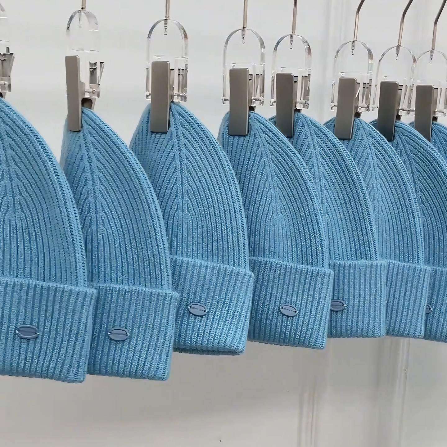 100%纯羊毛针织帽子女士冬季韩系简约保暖大头围蓝色百搭包头帽潮