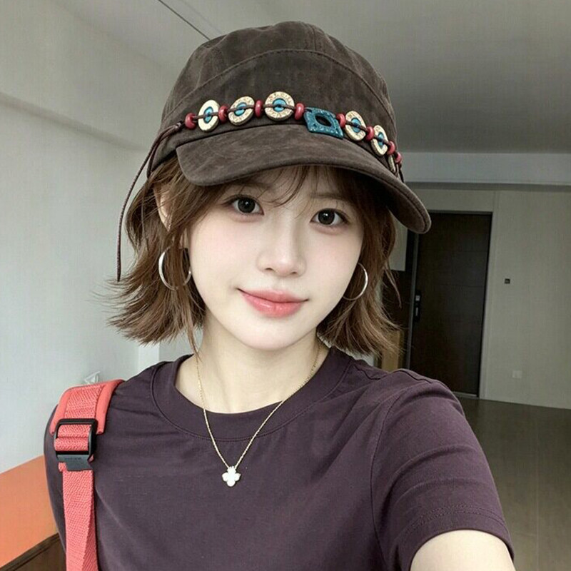 复古串珠民族风鸭舌帽女大头围