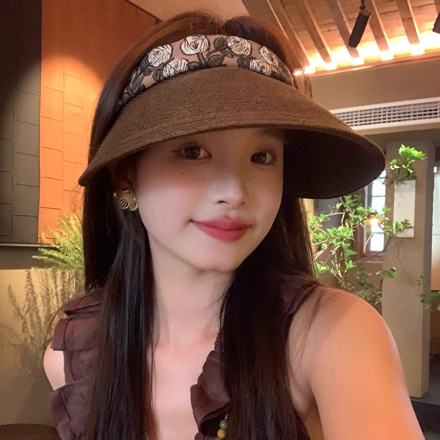 灵允草编大檐空顶防晒太阳帽女夏季印花遮阳帽37.8元