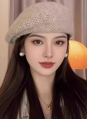 日系气质羊毛混纺定型贝雷帽子女士秋冬季百搭显脸小画家帽蓓蕾帽