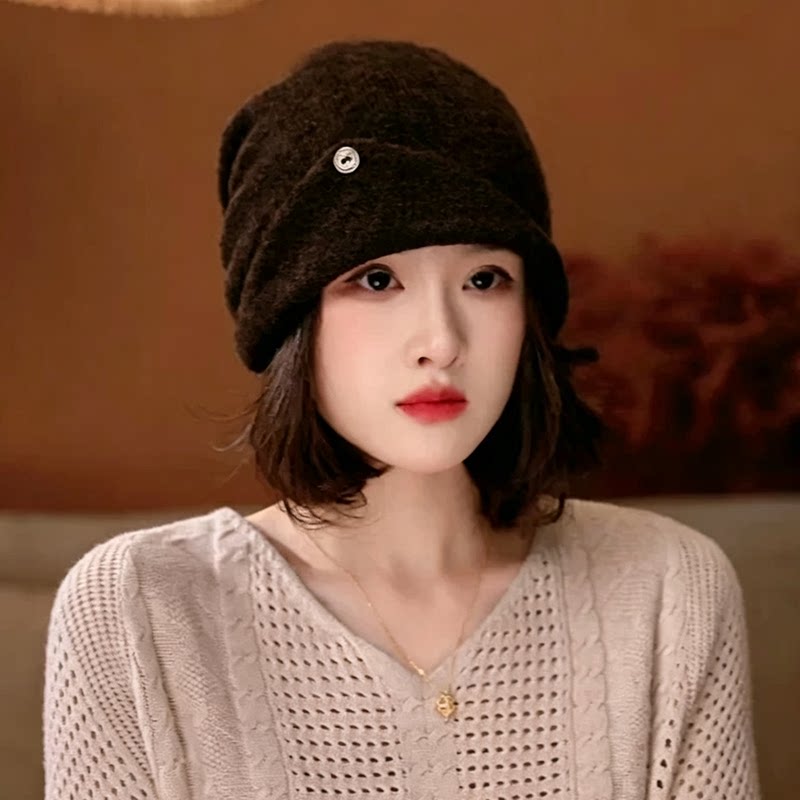 日系秋冬保暖护耳针织帽女大头围