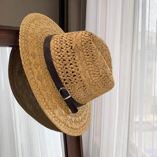 复古巴拿马草帽镂空编织平檐新款防晒遮阳浅顶爵士帽时尚百搭礼帽