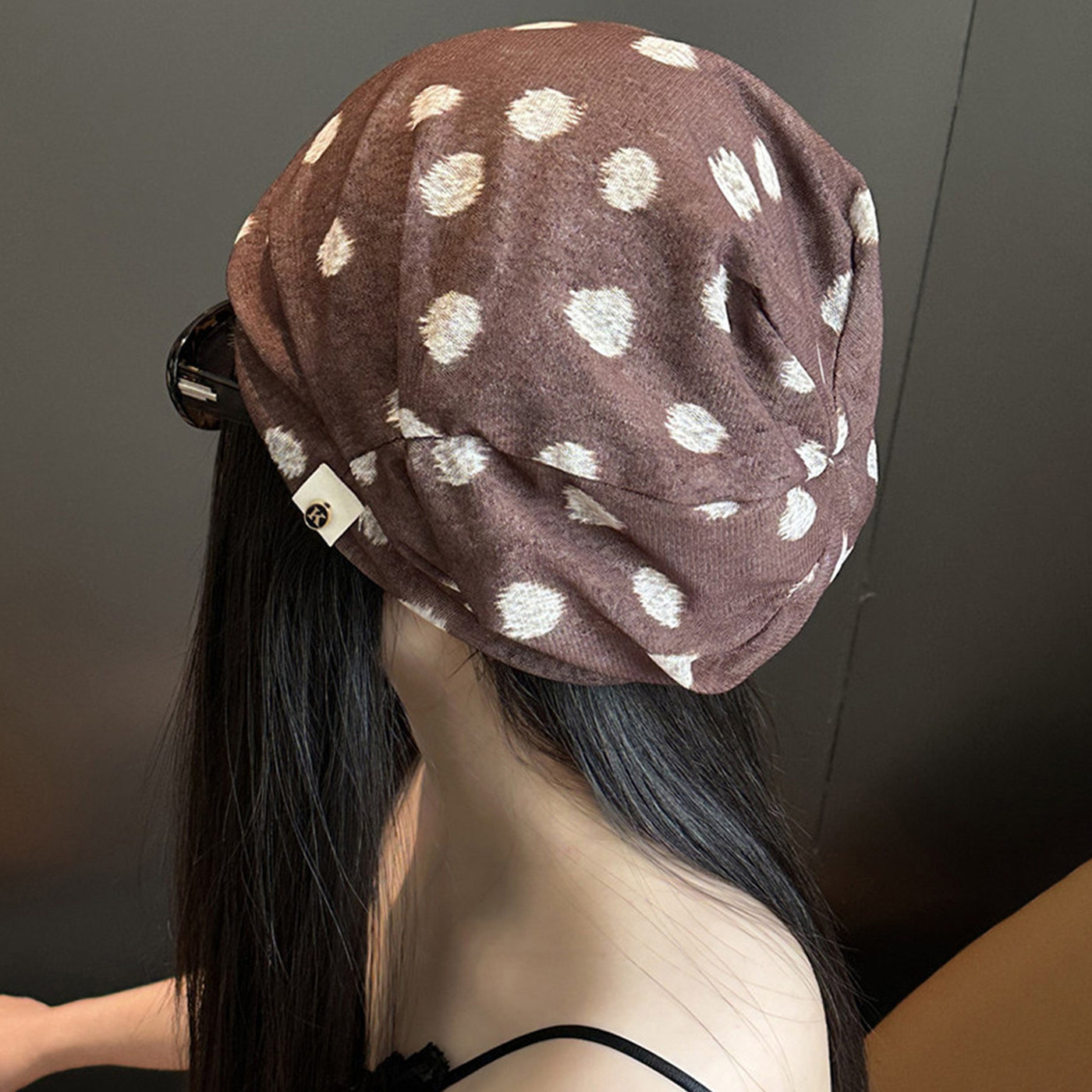 夏季透气复古波点腰果花女堆堆帽