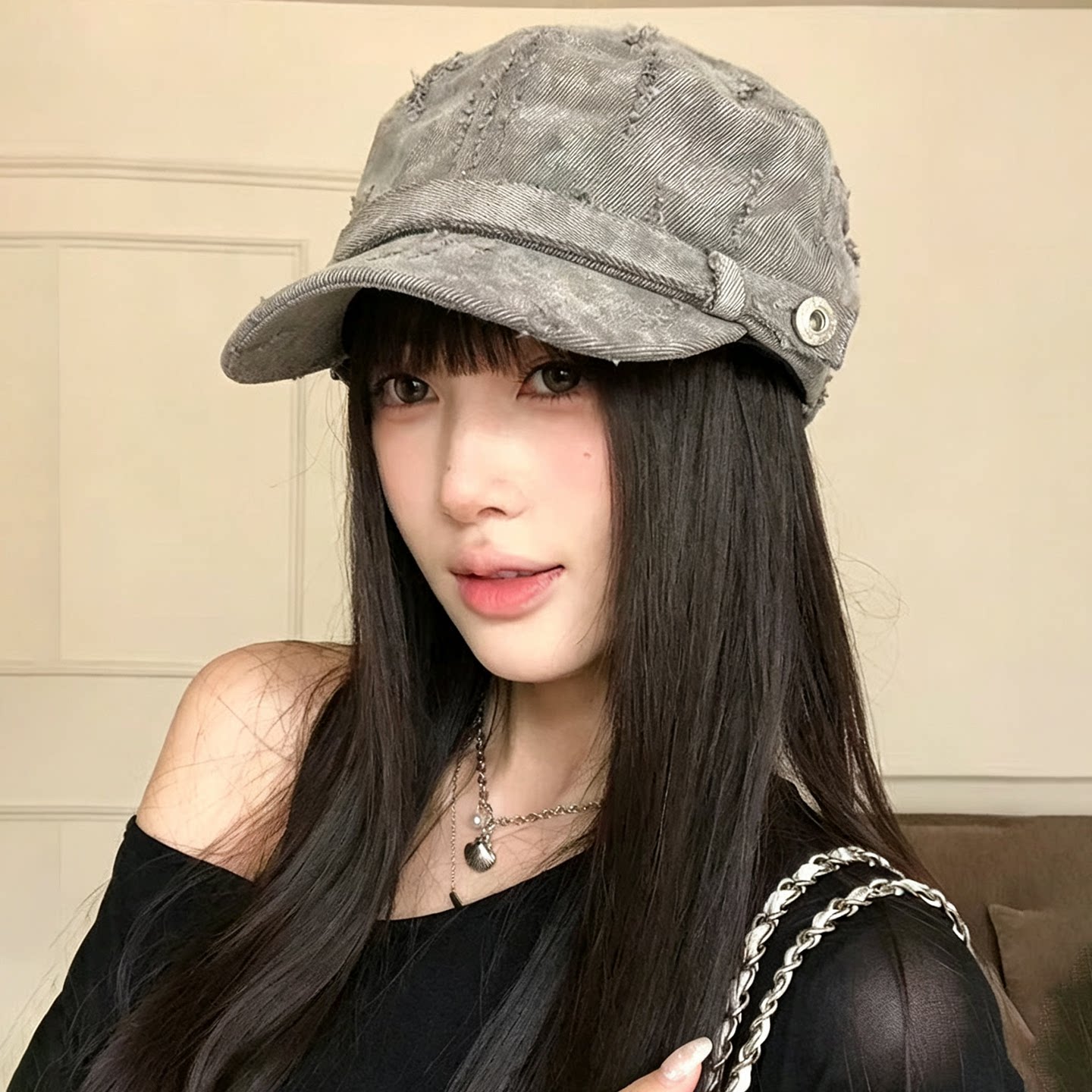 日系复古做旧显脸小马术帽女