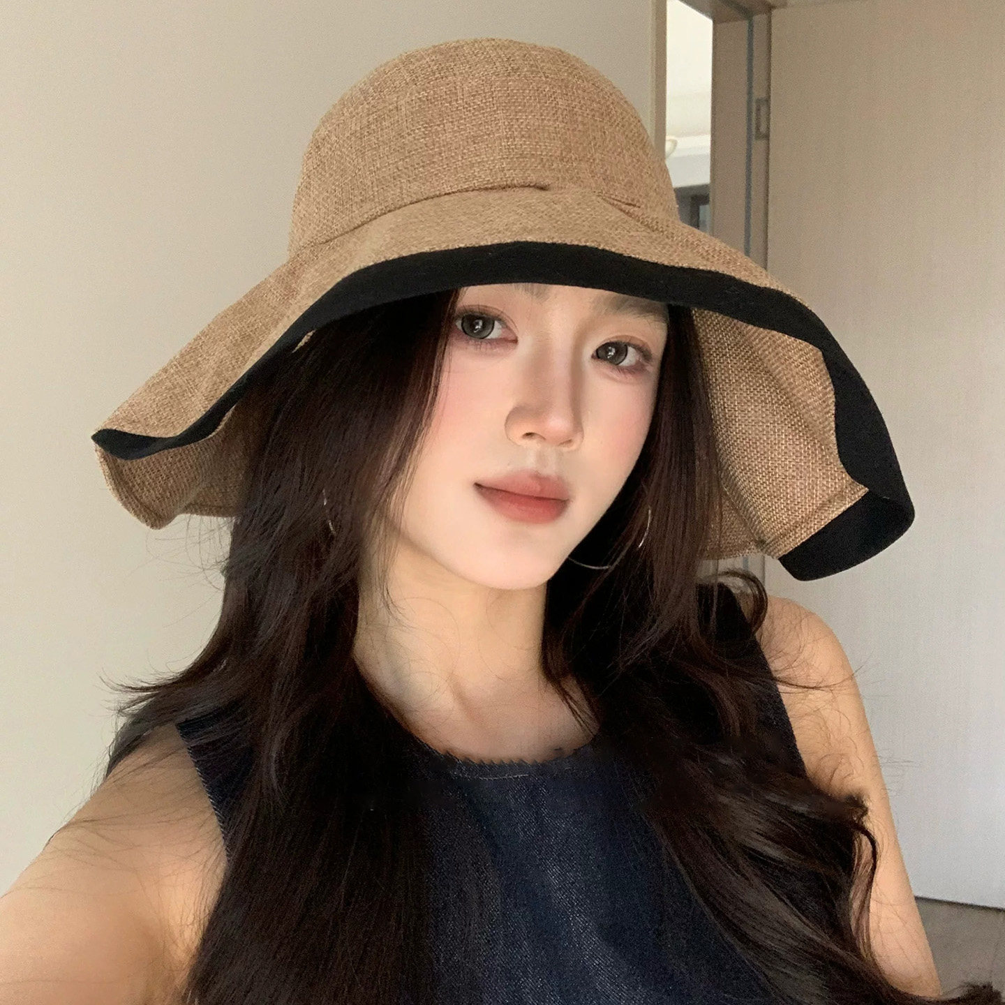 日系亚麻大檐遮脸显脸小渔夫帽