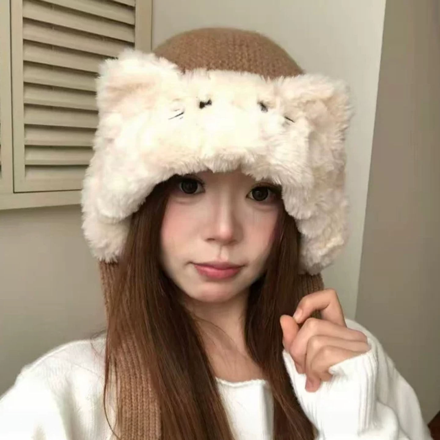 日系猫耳加厚保暖护耳针织帽女
