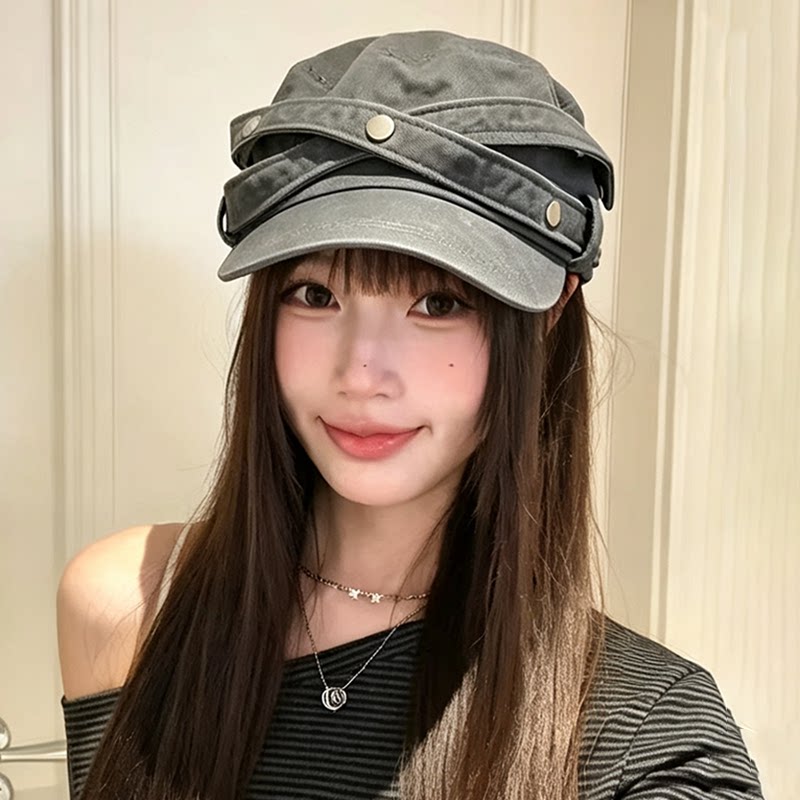 日系复古显脸小绑带马术帽女款