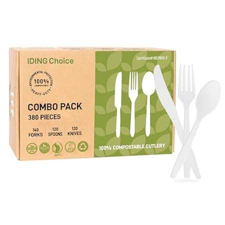 380 Count Heavy Duty Compostable Cutlery Set - 140 plasti