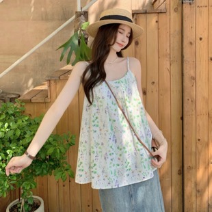 甜美宽松泰式 碎花吊带上衣女外穿轻奢高级感法式 独特露锁骨背心夏