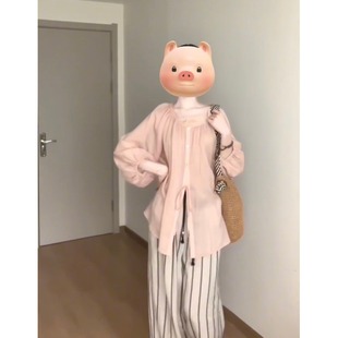 法式 系带设计感上衣 温柔风防晒衬衫 女夏粉色甜美减龄宽松百搭长袖